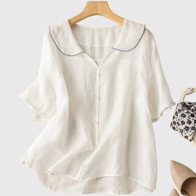 Ada | Elegant Linen Button-Down Blouse with Sleeves