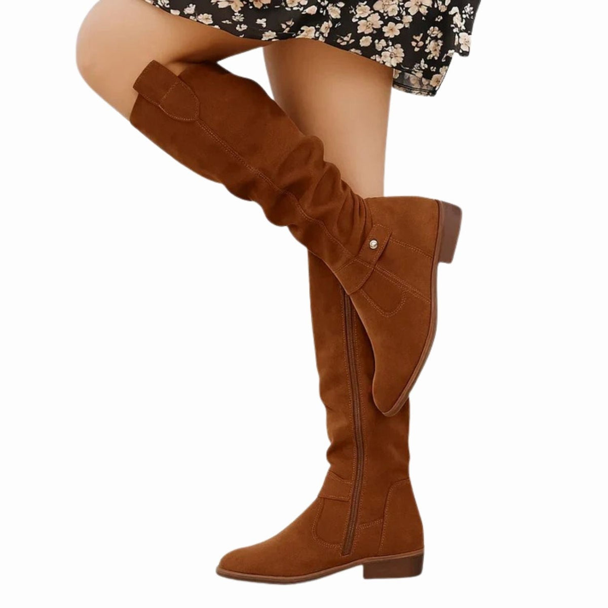 Rosalind | Refined Faux Suede Knee High Boots with Zipper