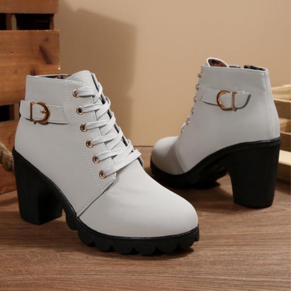 Demi | Comfortable Lace-Up Chunky Heel Ankle Boots