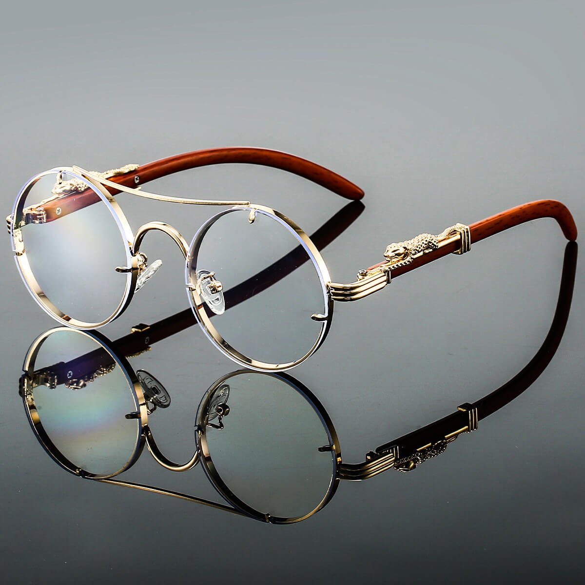 Renly | Retro Round Polarized Sunglasses with Gold Double-Beam Frames