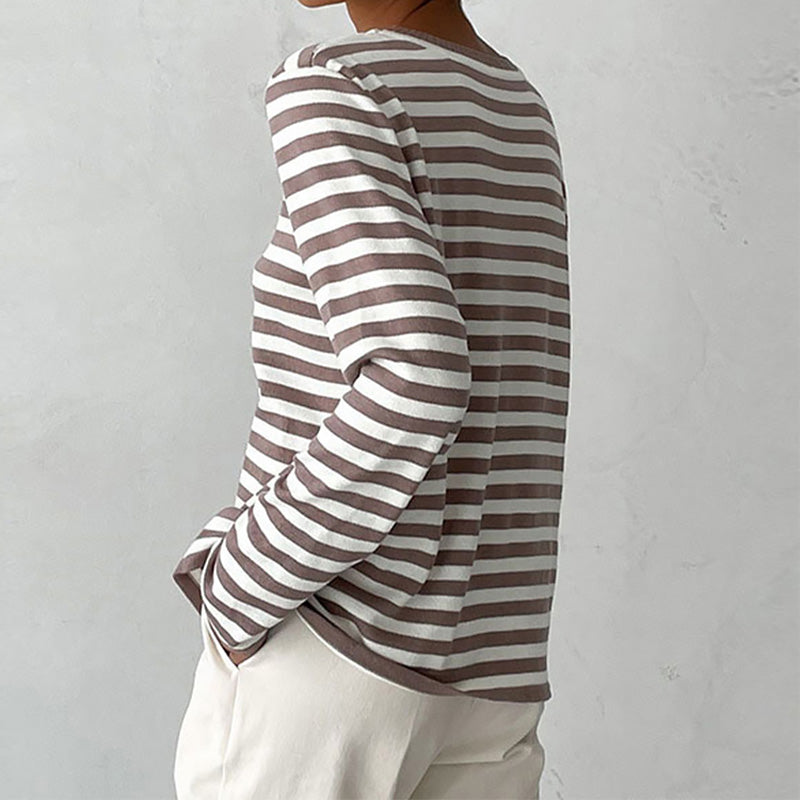 Dana | Elegant Striped Long Sleeve T-Shirt Top with Round Neckline