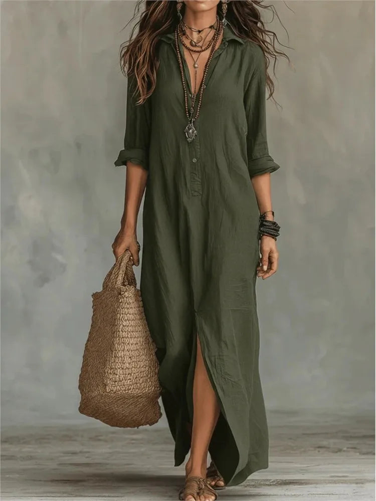 Agnes | Elegant and Relaxed Long Shirt Linen Dress for Women
