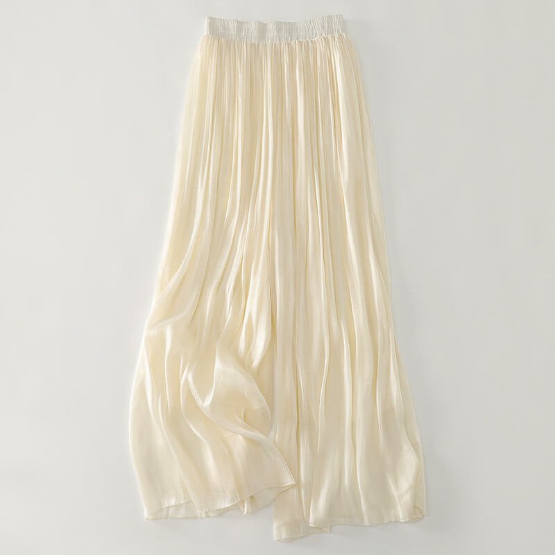 Olivetta | Elegant Wide Leg Satin Pants with High Rise Elastic Waist