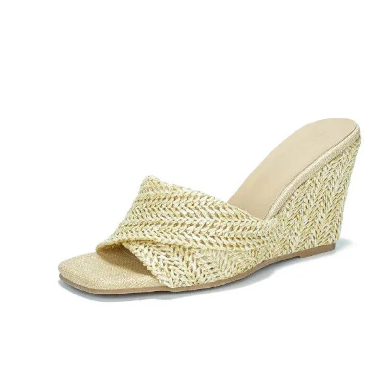 Elvira | Comfortable Woven Raffia Slip-On Wedge Sandals for Everyday