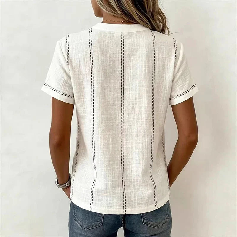 Heidi | Elegant V Neck Blouse with Short Sleeves and Buttons