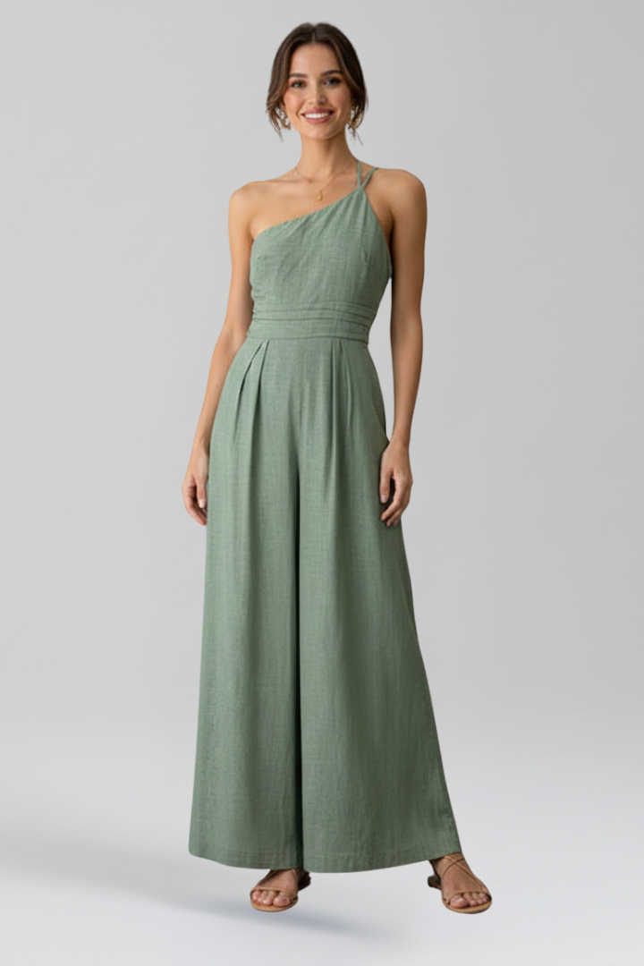 Claire | Women's One Shoulder Sleeveless Wide Leg Jumpsuit