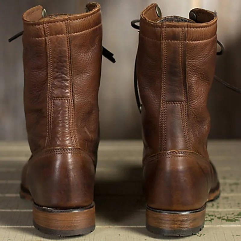 Persephone | Vintage Faux Leather Combat Boots with Fold-Down Collar