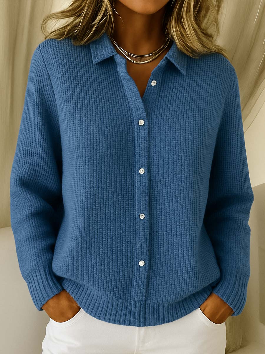 Liza | Effortlessly Elegant Collared Button Cardigan in Soft Cotton Blend