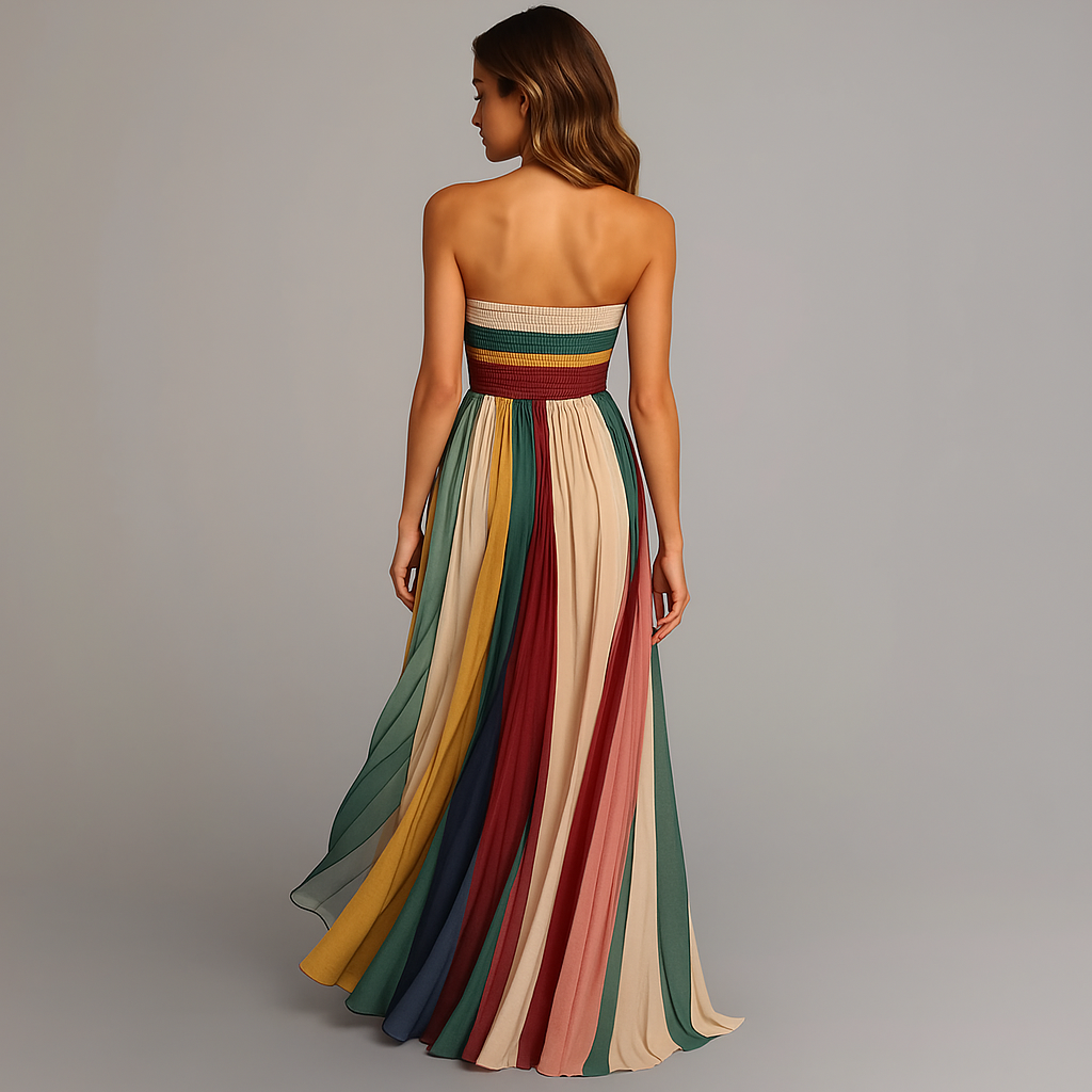 Judith | Bold Strapless Pleated Maxi Dress in Vibrant Colors