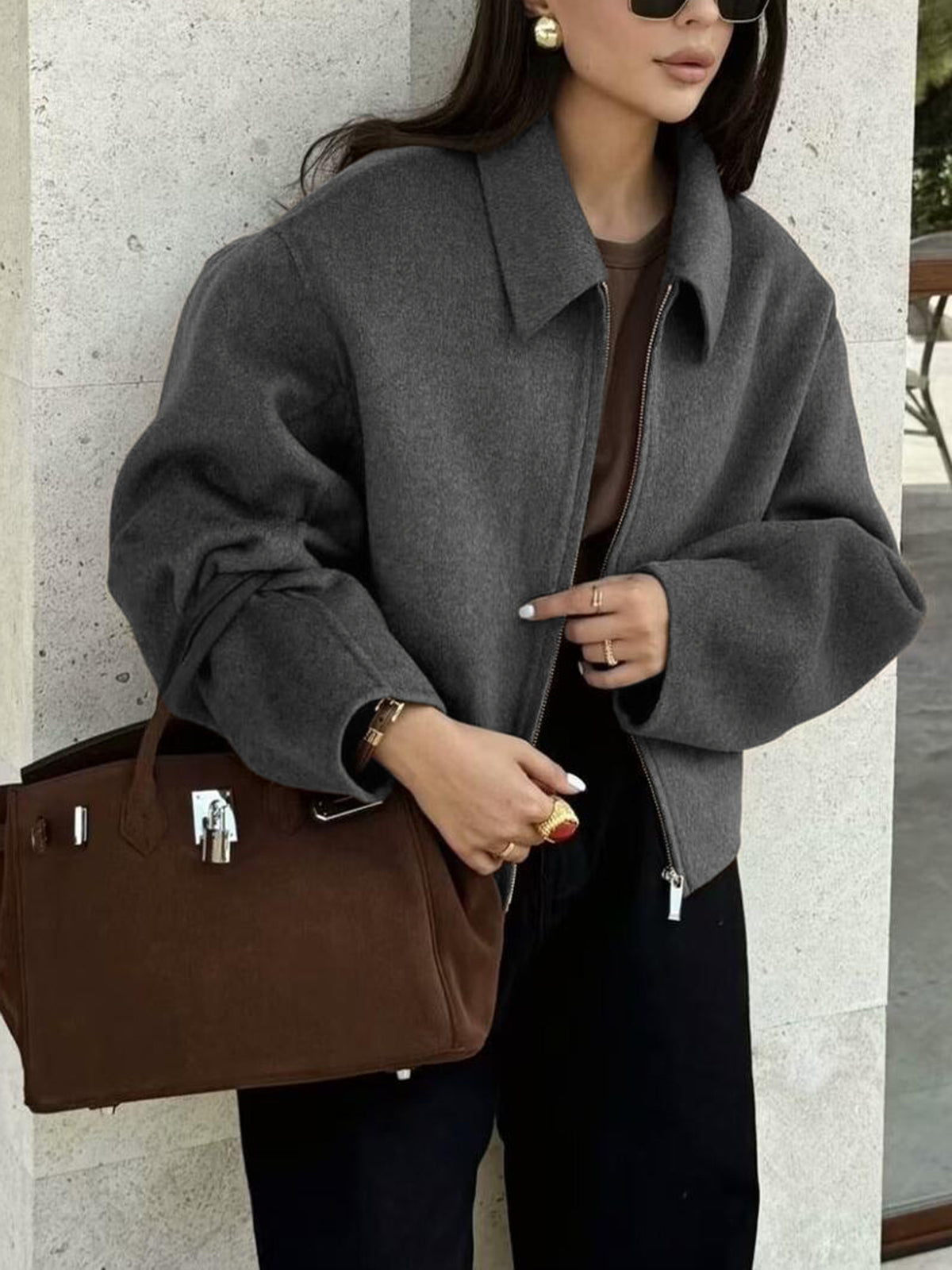 Colette | Minimal Tweed Zip-Up Jacket
