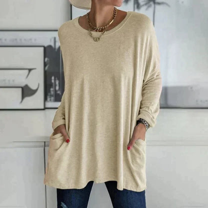 Ruby | Relaxed Oversized Long Sleeve Tunic Top with Patch Pockets