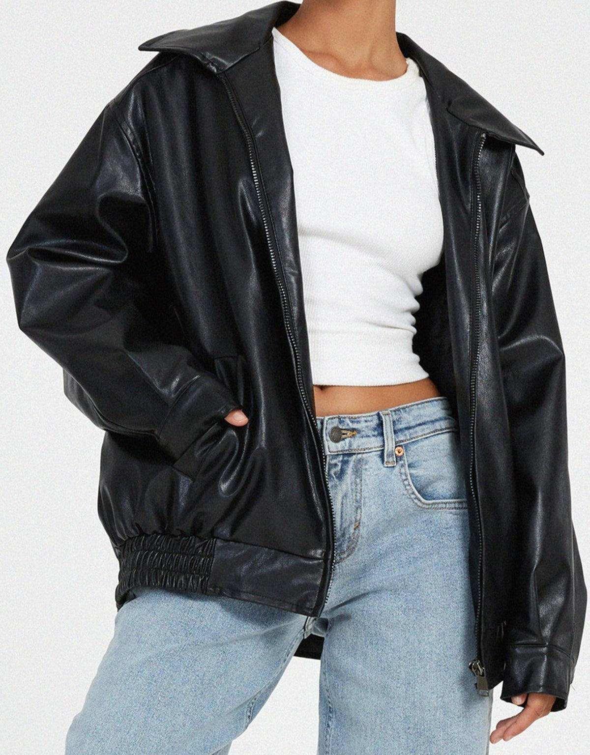 Zada | Relaxed Oversized Leather Bomber Jacket