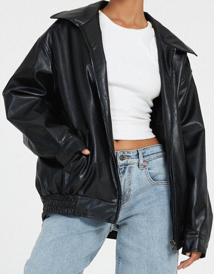 Zada | Relaxed Oversized Leather Bomber Jacket