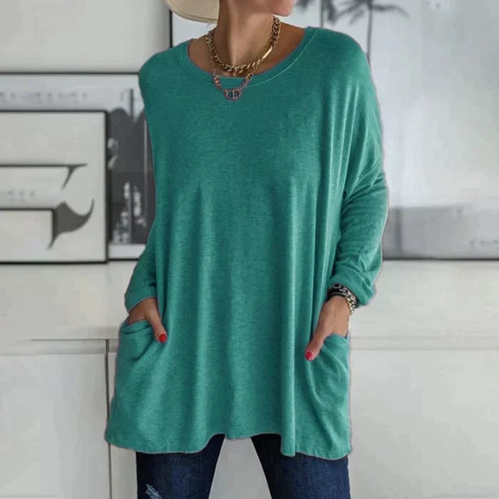Ruby | Relaxed Oversized Long Sleeve Tunic Top with Patch Pockets