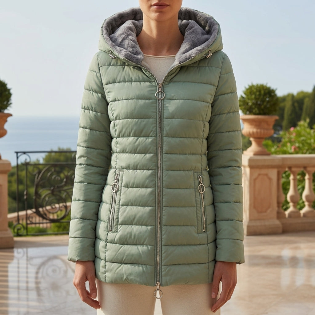 Aviora | Elegant Hooded Puffer Coat with Zipper Closure and Tailored Fit