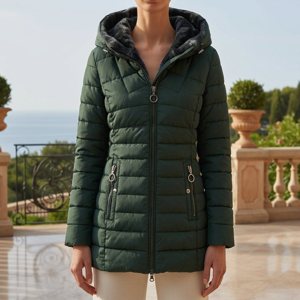 Aviora | Elegant Hooded Puffer Coat with Zipper Closure and Tailored Fit