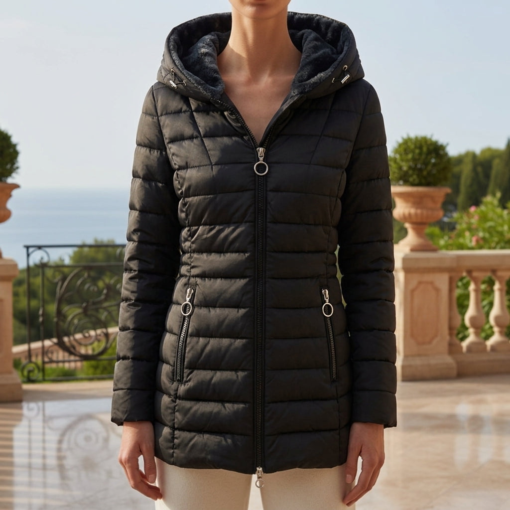 Aviora | Elegant Hooded Puffer Coat with Zipper Closure and Tailored Fit