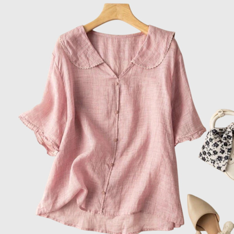 Ada | Elegant Linen Button-Down Blouse with Sleeves