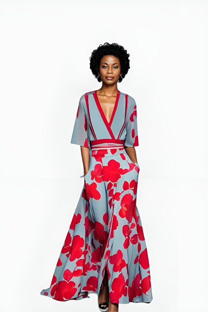 Florita | Graceful Floral Half Sleeve Wrap Dress with Waist-Defining Silhouette