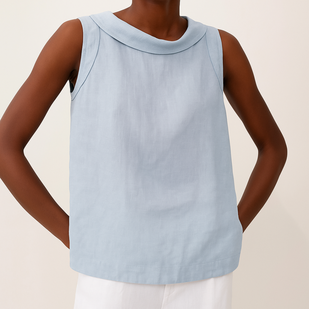 Kayla | Airy Sleeveless Linen Tank Top with Soft Rolled Collar