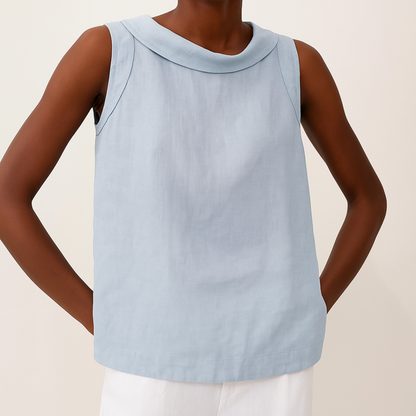 Kayla | Airy Sleeveless Linen Tank Top with Soft Rolled Collar