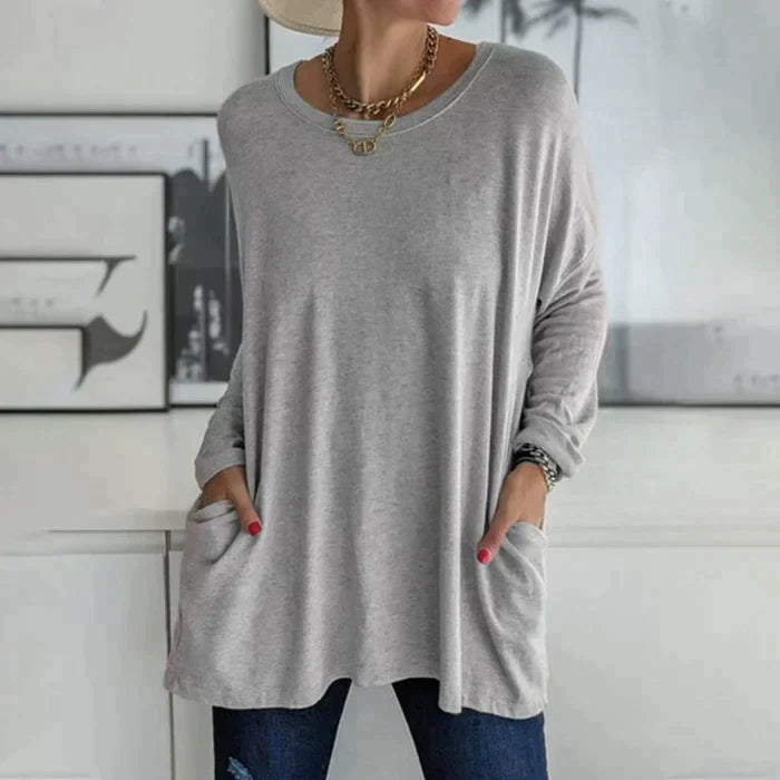 Ruby | Relaxed Oversized Long Sleeve Tunic Top with Patch Pockets
