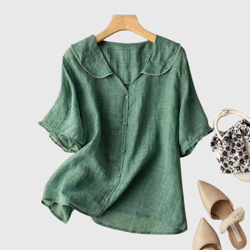 Ada | Elegant Linen Button-Down Blouse with Sleeves