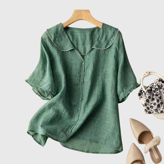 Ada | Elegant Linen Button-Down Blouse with Sleeves