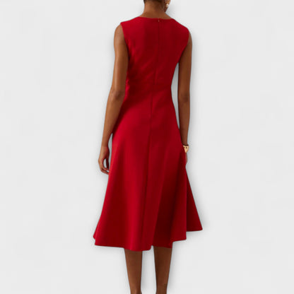 Sheila | Elegant Asymmetric Draped Midi Dress with Sleeveless Cut