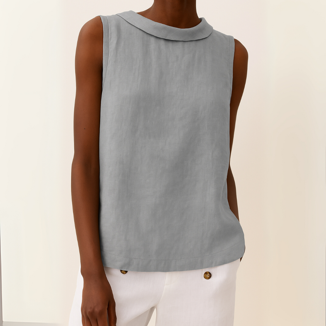 Kayla | Airy Sleeveless Linen Tank Top with Soft Rolled Collar