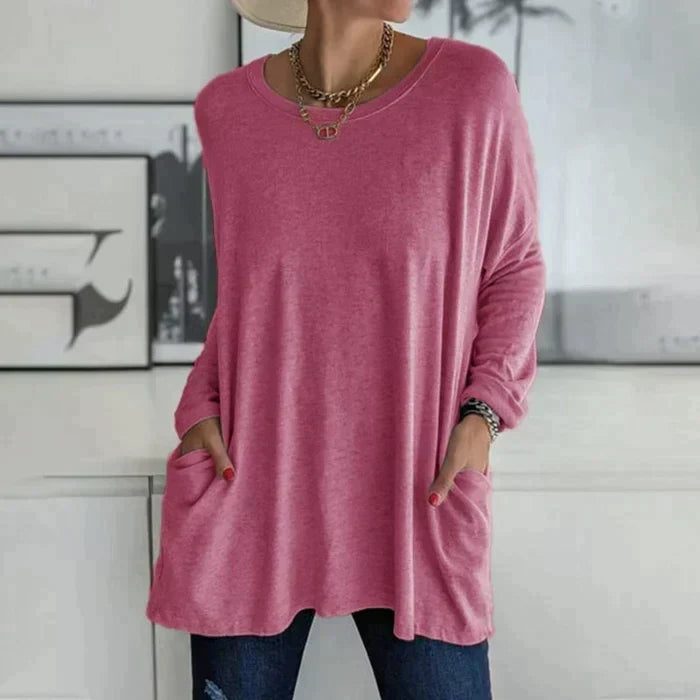 Ruby | Relaxed Oversized Long Sleeve Tunic Top with Patch Pockets