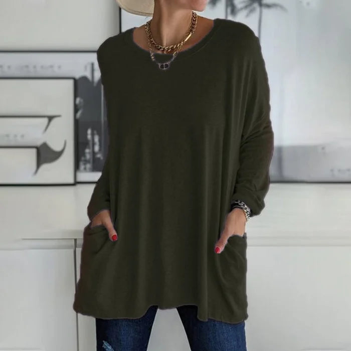 Ruby | Relaxed Oversized Long Sleeve Tunic Top with Patch Pockets
