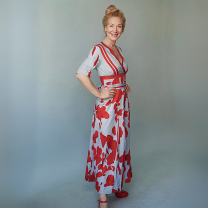 Florita | Graceful Floral Half Sleeve Wrap Dress with Waist-Defining Silhouette