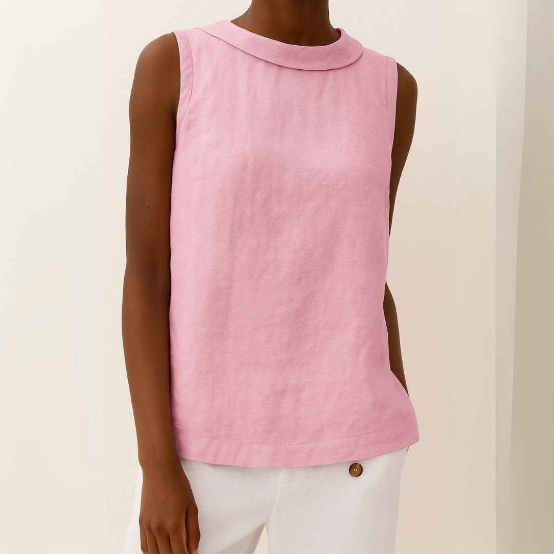 Kayla | Airy Sleeveless Linen Tank Top with Soft Rolled Collar