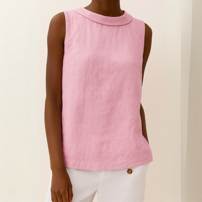 Kayla | Airy Sleeveless Linen Tank Top with Soft Rolled Collar