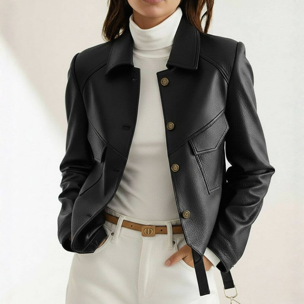 Gianna | Classic Stylish Faux Leather Jacket with Slim Waistline and Matte Finish