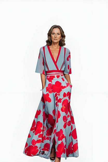 Florita | Graceful Floral Half Sleeve Wrap Dress with Waist-Defining Silhouette