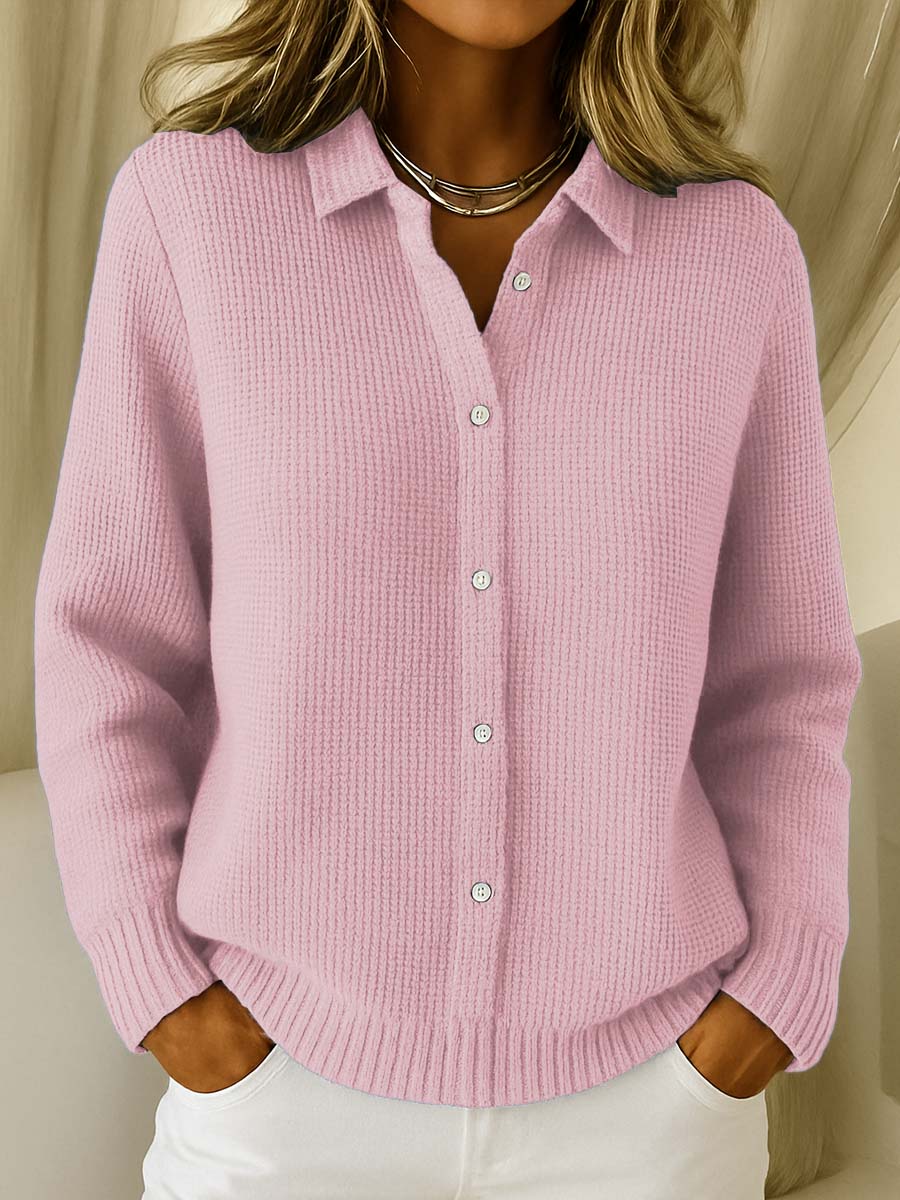 Liza | Effortlessly Elegant Collared Button Cardigan in Soft Cotton Blend