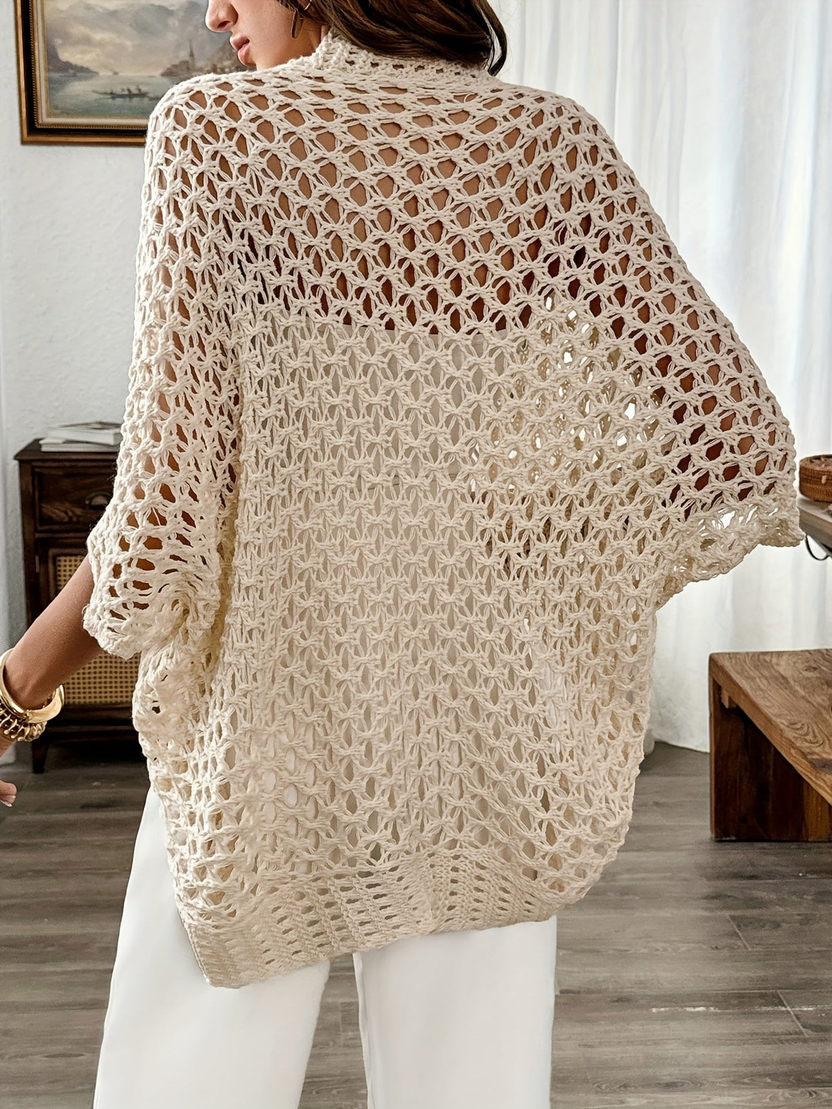 Shar | Comfy Open Knit Cardigan with Draped Sleeves