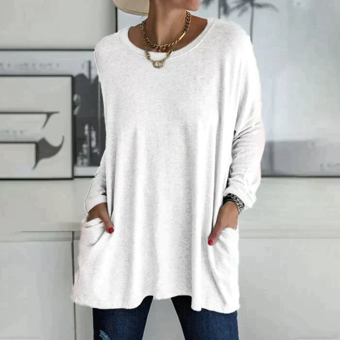 Ruby | Relaxed Oversized Long Sleeve Tunic Top with Patch Pockets