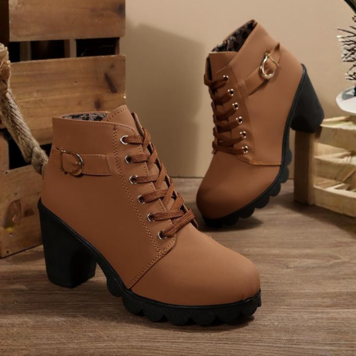 Demi | Comfortable Lace-Up Chunky Heel Ankle Boots