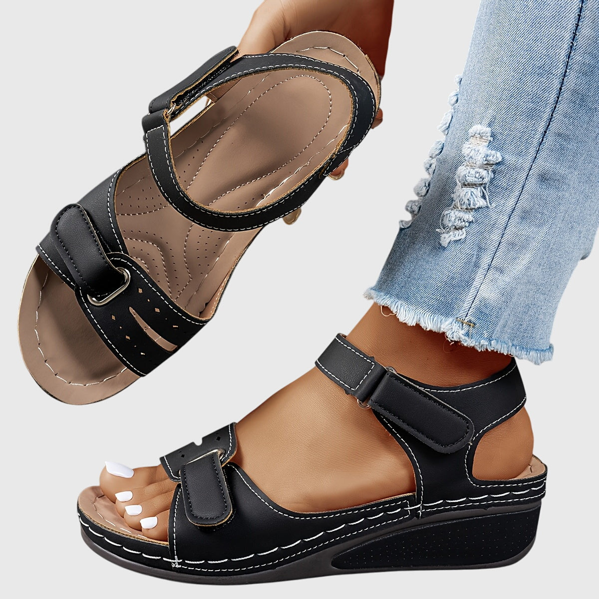 Crystal | Elegant Comfort Wedge Heel Sandals with Adjustable Buckle