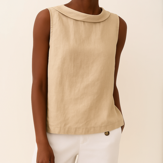 Kayla | Airy Sleeveless Linen Tank Top with Soft Rolled Collar