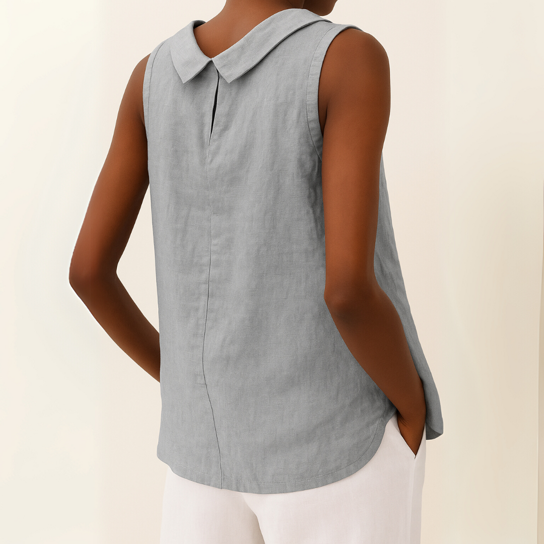 Kayla | Airy Sleeveless Linen Tank Top with Soft Rolled Collar