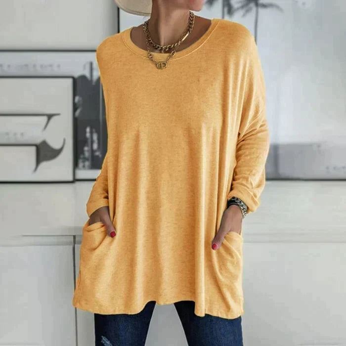 Ruby | Relaxed Oversized Long Sleeve Tunic Top with Patch Pockets