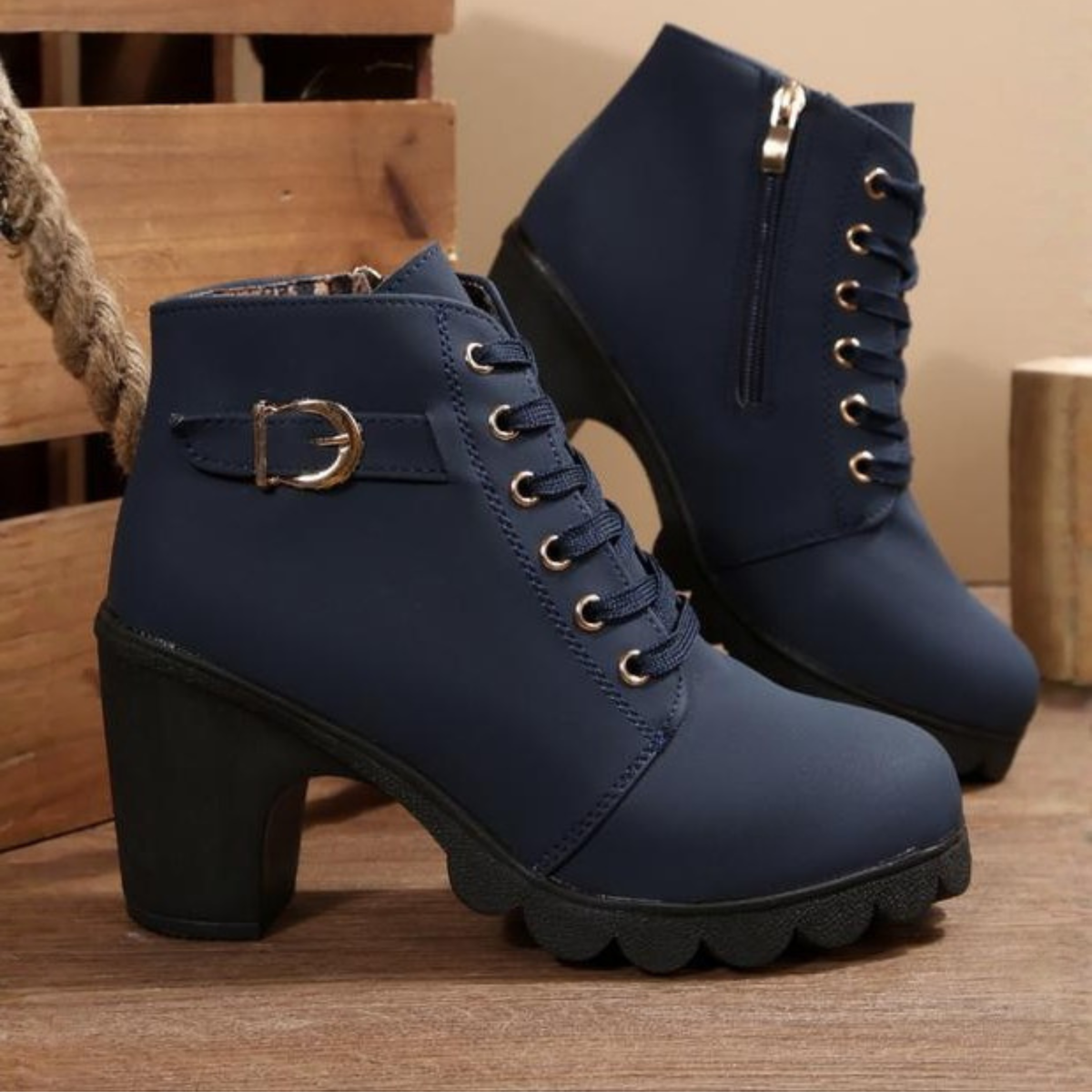 Demi | Comfortable Lace-Up Chunky Heel Ankle Boots
