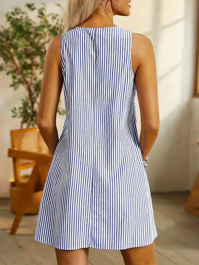 Bethy | Stylish Striped Sleeveless Casual Dress with Functional Pockets