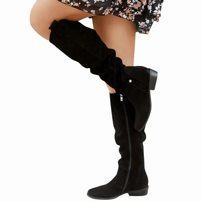 Rosalind | Refined Faux Suede Knee High Boots with Zipper