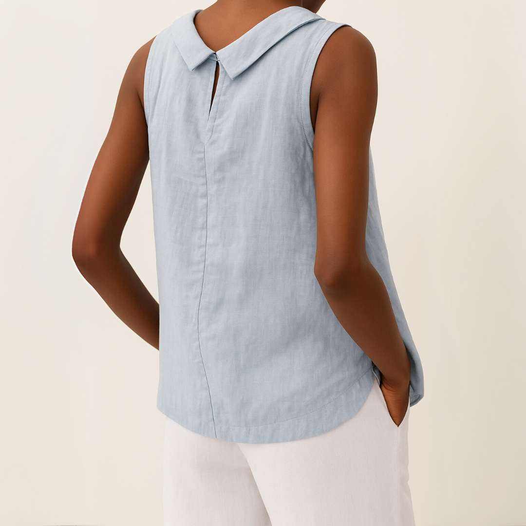 Kayla | Airy Sleeveless Linen Tank Top with Soft Rolled Collar