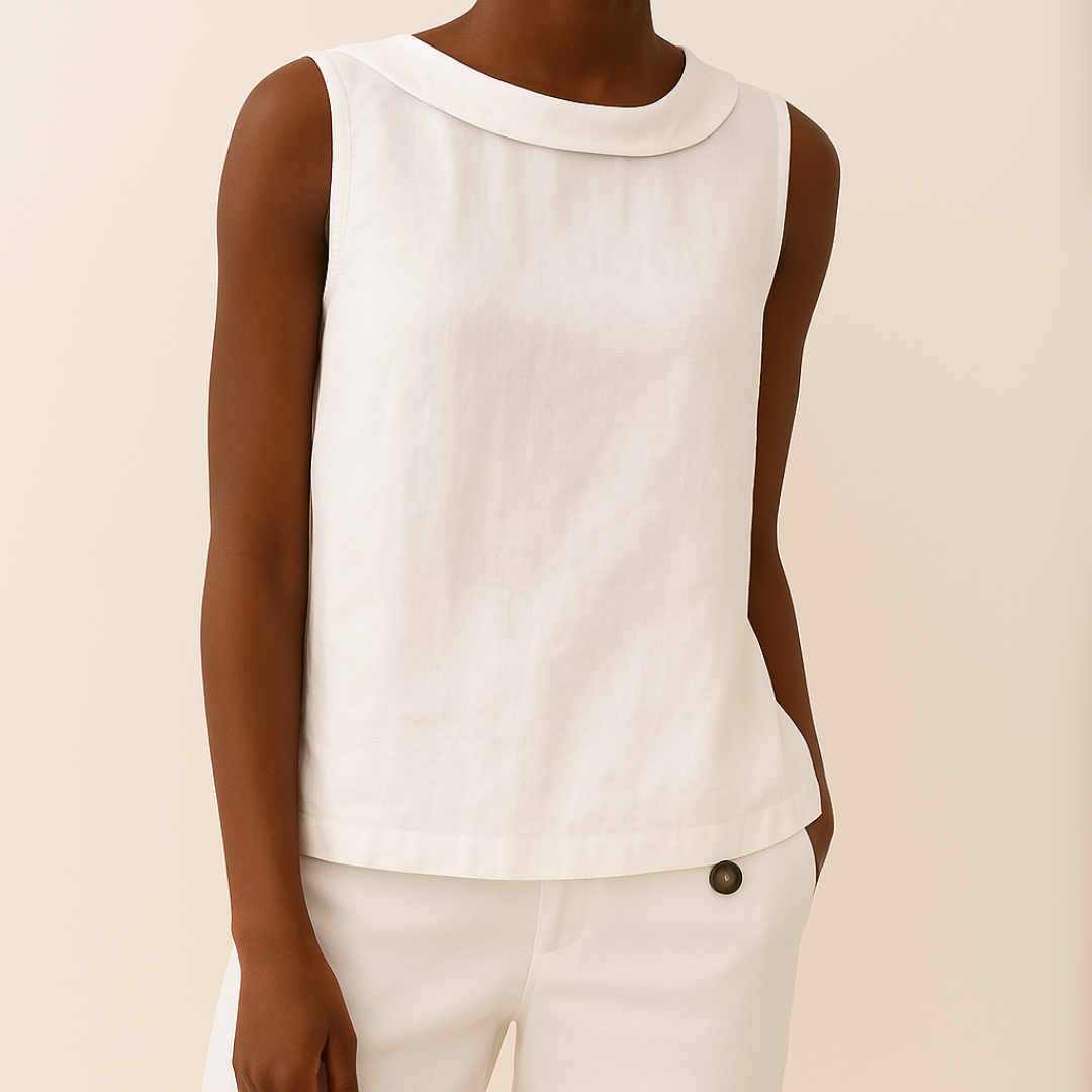 Kayla | Airy Sleeveless Linen Tank Top with Soft Rolled Collar